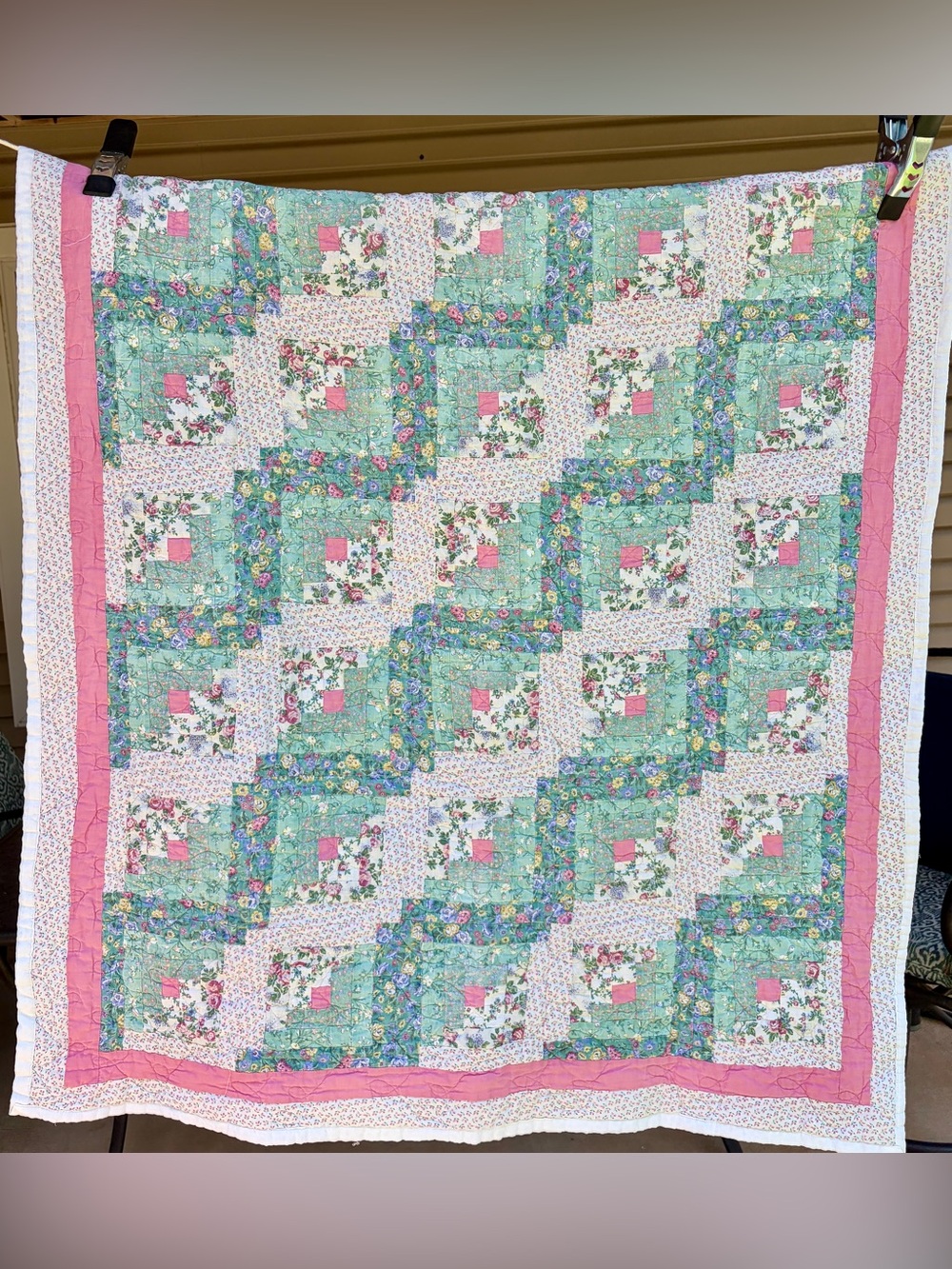 Vintage Floral Baby Quilt - Handmade Patchwork Nursery Quilt